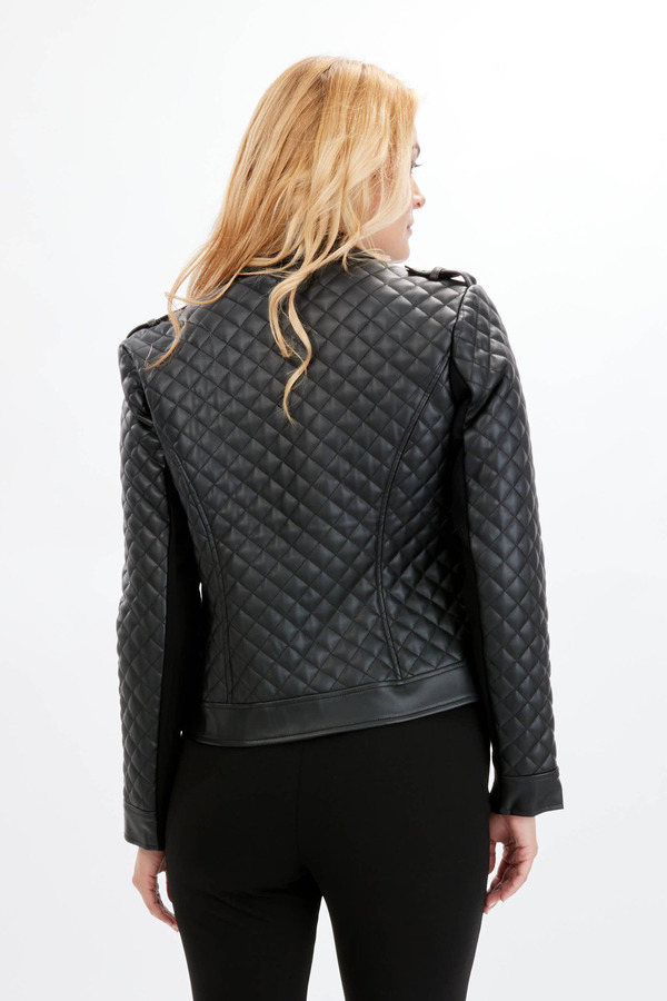 Faux Leather Quilted Jacket Style 234123U
