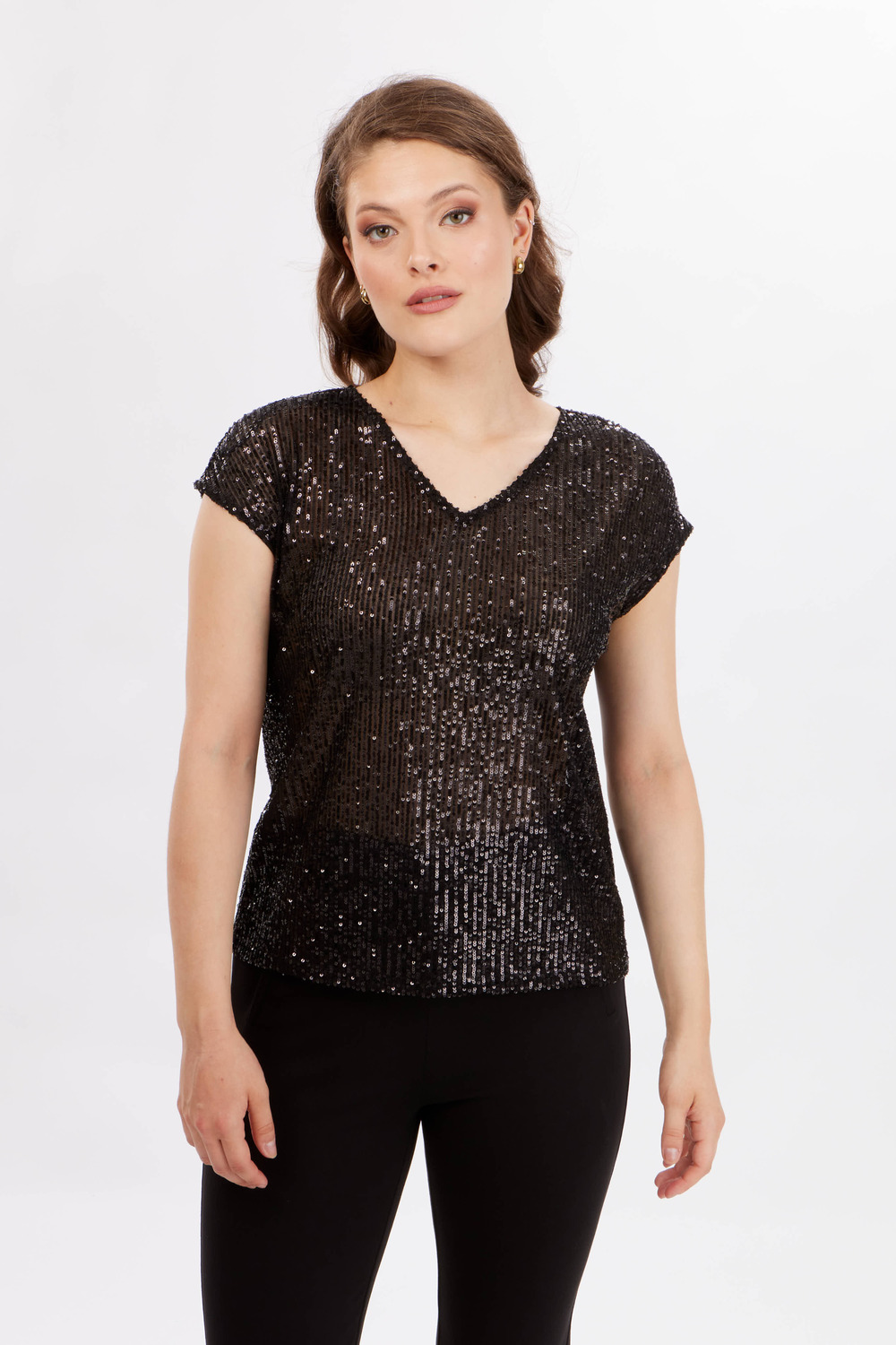 Knit Sequin Short Sleeve Top Style 234249. Black