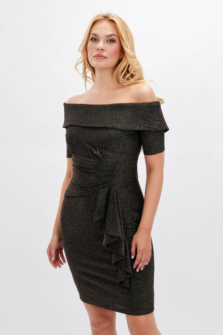 Off-Shoulder Shimmer Dress Style 234303. Black/gold. 4