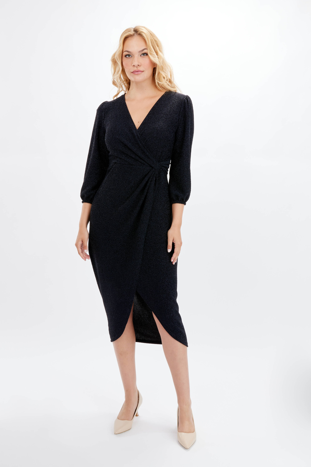 Wrap Front Shimmer Dress Style 234413. Navy/black