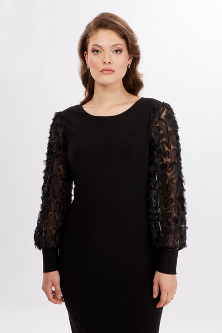 Sheer Floral Sleeve Dress Style 234515. Black. 4
