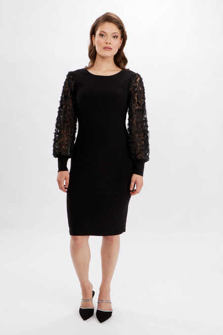 Sheer Floral Sleeve Dress Style 234515. Black
