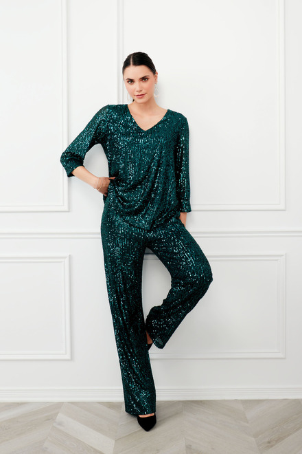 Sequin Wide Leg Pants Style 234245. Emerald. 5