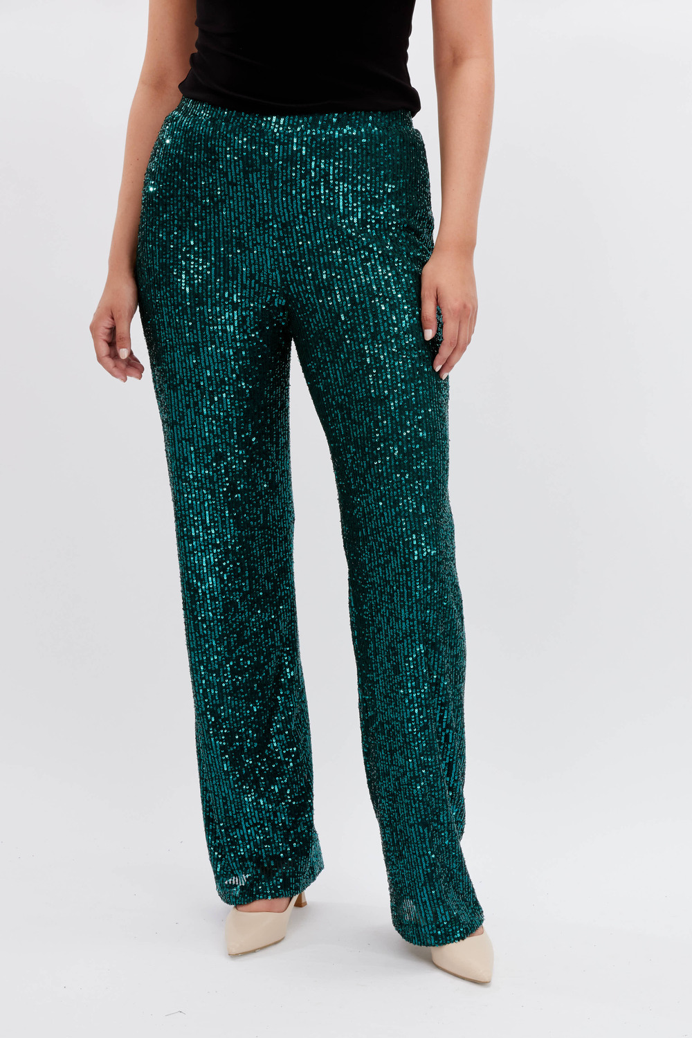 Sequin Wide Leg Pants Style 234245. Emerald