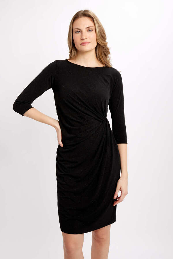 Side Twist Dress, 3/4 Sleeve, Sparkle 28148S | 1ère Avenue