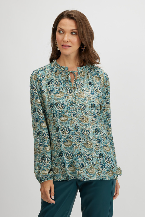 Floral Design Blouse Style A2349. Teal Flowers