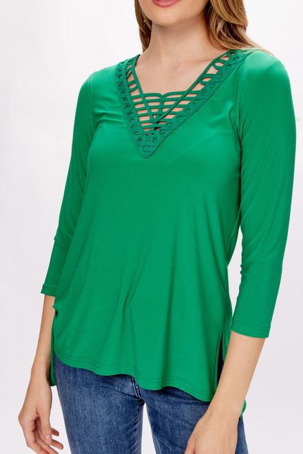 Lace-Up Detail Neckline Top Style 233124. Kelly Green. 2