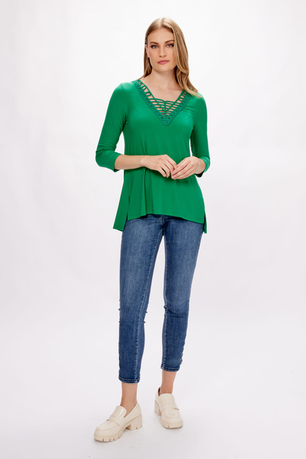 Lace-Up Detail Neckline Top Style 233124. Kelly Green. 4