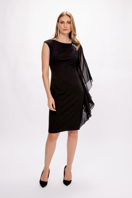 Draped Chiffon Sheath Dress Style 233709. Black