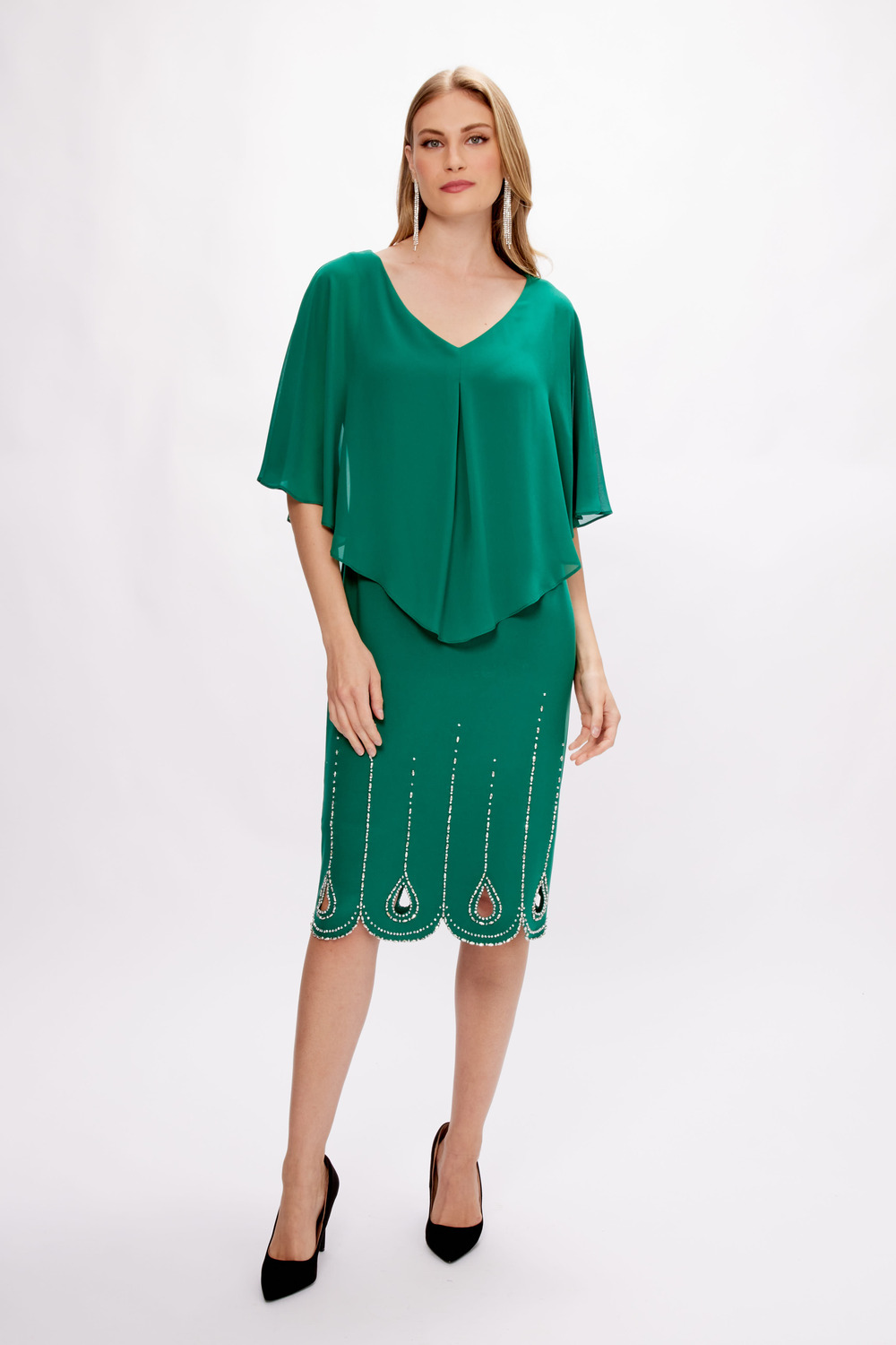 Chiffon Overlay Dress Style 233734. True Emerald