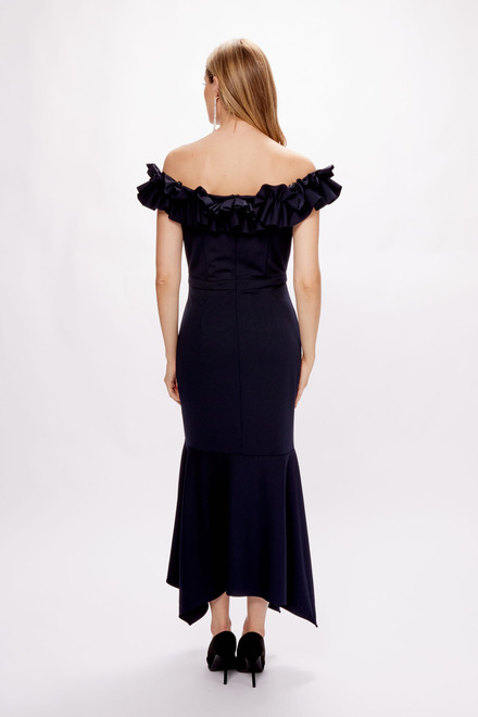 Ruffle Shoulder Dress Style 233741. Midnight Blue. 3