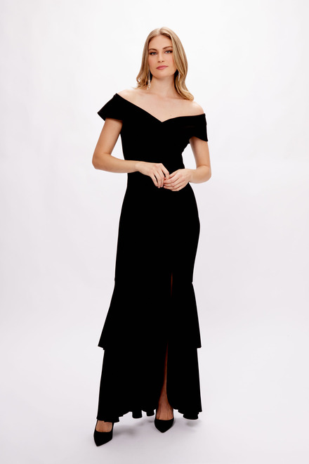 Off-Shoulder Tiered Hem Gown Style 233772. Black