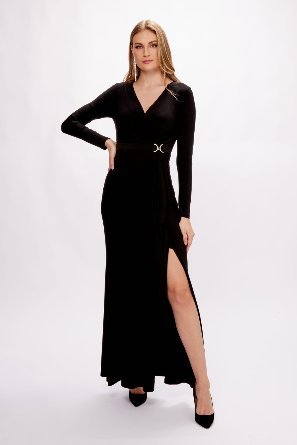 Belted Dress with slit Style 233788. Black