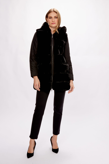 Faux Fur Zip-Up Coat Style 233925. Black. 4
