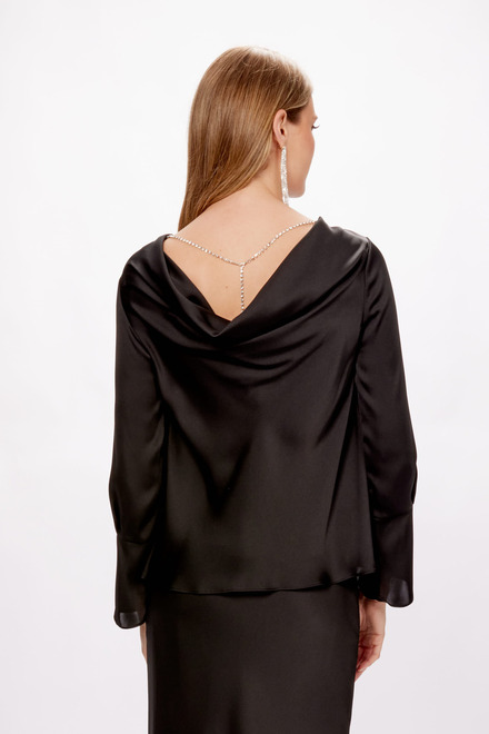 Long Sleeve Satin Top Style 234045. Black. 3