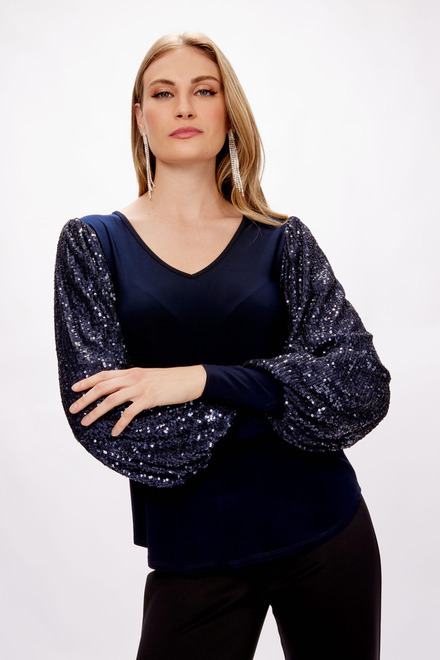 Sequin Sleeves Top Style 234130. Midnight Blue. 4