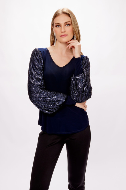 Sequin Sleeves Top Style 234130. Midnight Blue