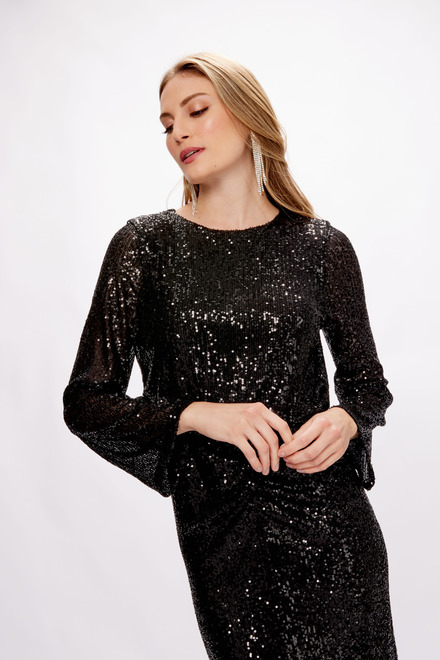 Sequin Gathered Front Dress Style 234714. Black/black. 3