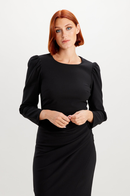 Wrap Front Puff Sleeve Dress Style 234025. Black. 4