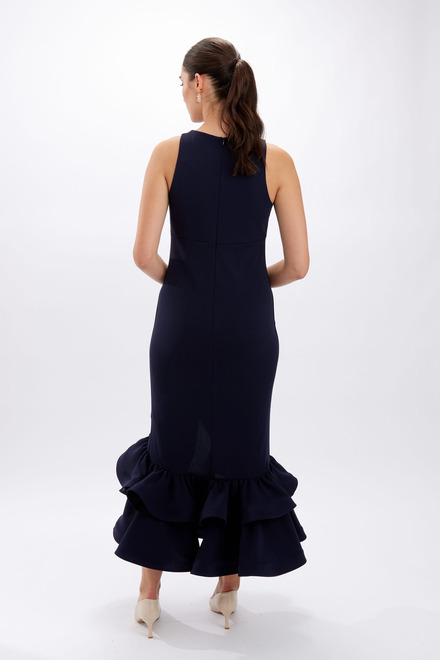 Long dress, ruffled slit dress Style 228174. Midnight. 4