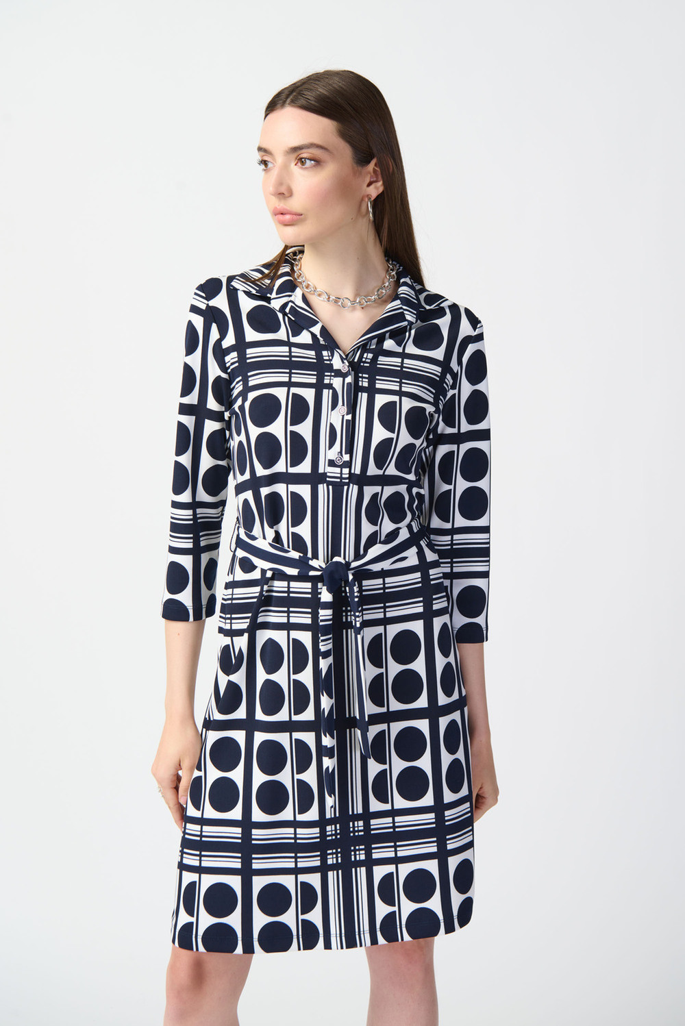 Geometric Print Shirt Dress Style 241001. Vanilla/midnight Blue