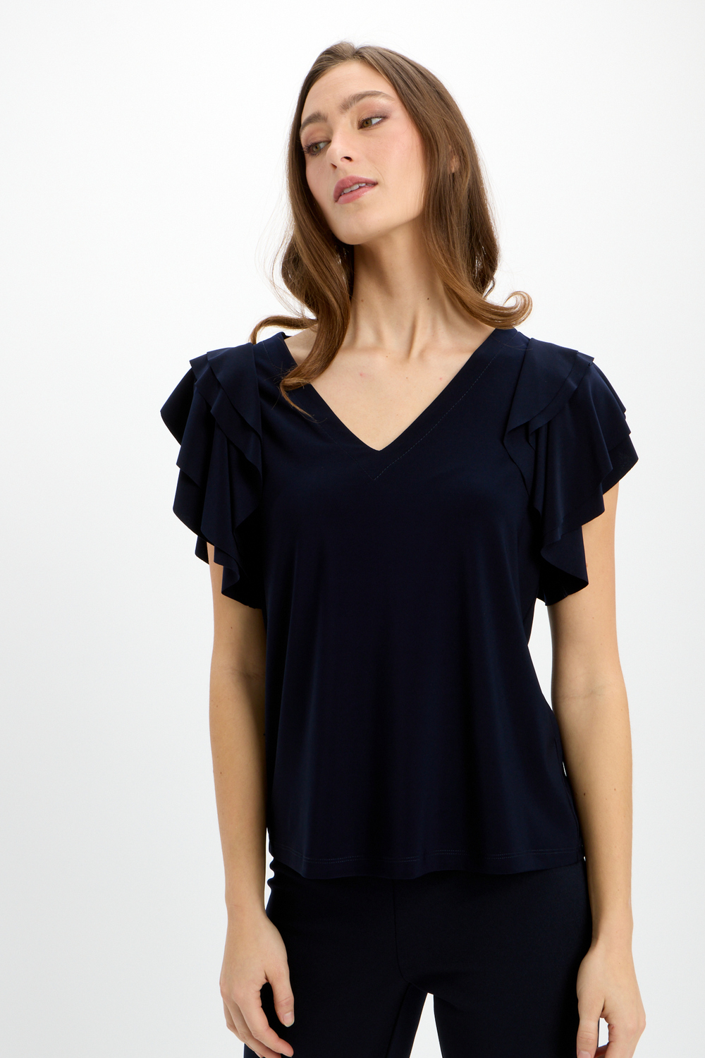 Tiered Sleeve Top Style 241005. Midnight Blue