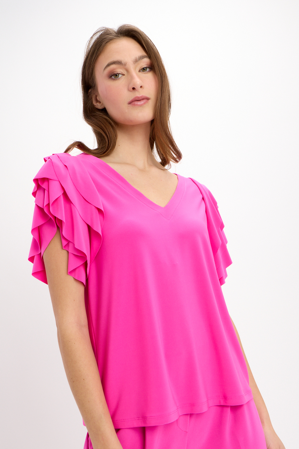 Tiered Sleeve Top Style 241005. Ultra Pink