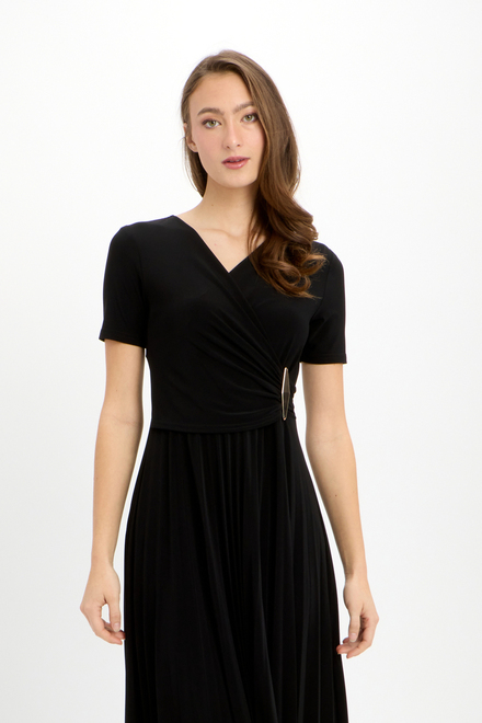 Wrap Front Pleated Dress Style 241013. Black. 4