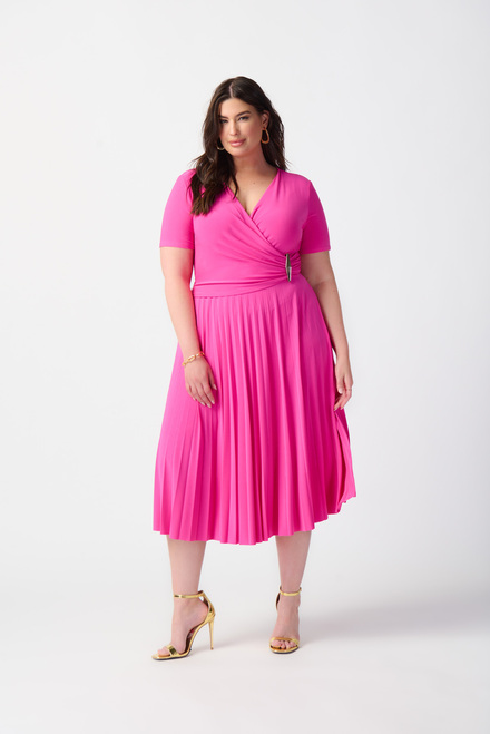 Wrap Front Pleated Dress Style 241013. Ultra Pink. 6