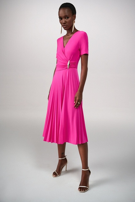Wrap Front Pleated Dress Style 241013. Ultra Pink. 2