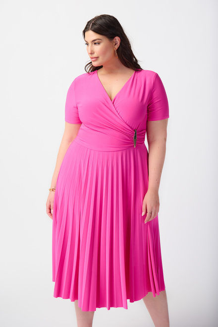 Wrap Front Pleated Dress Style 241013. Ultra Pink. 3