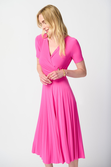 Wrap Front Pleated Dress Style 241013. Ultra Pink. 8