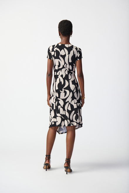 Geometric Wrap Front Dress Style 241029. Black/moonstone. 2