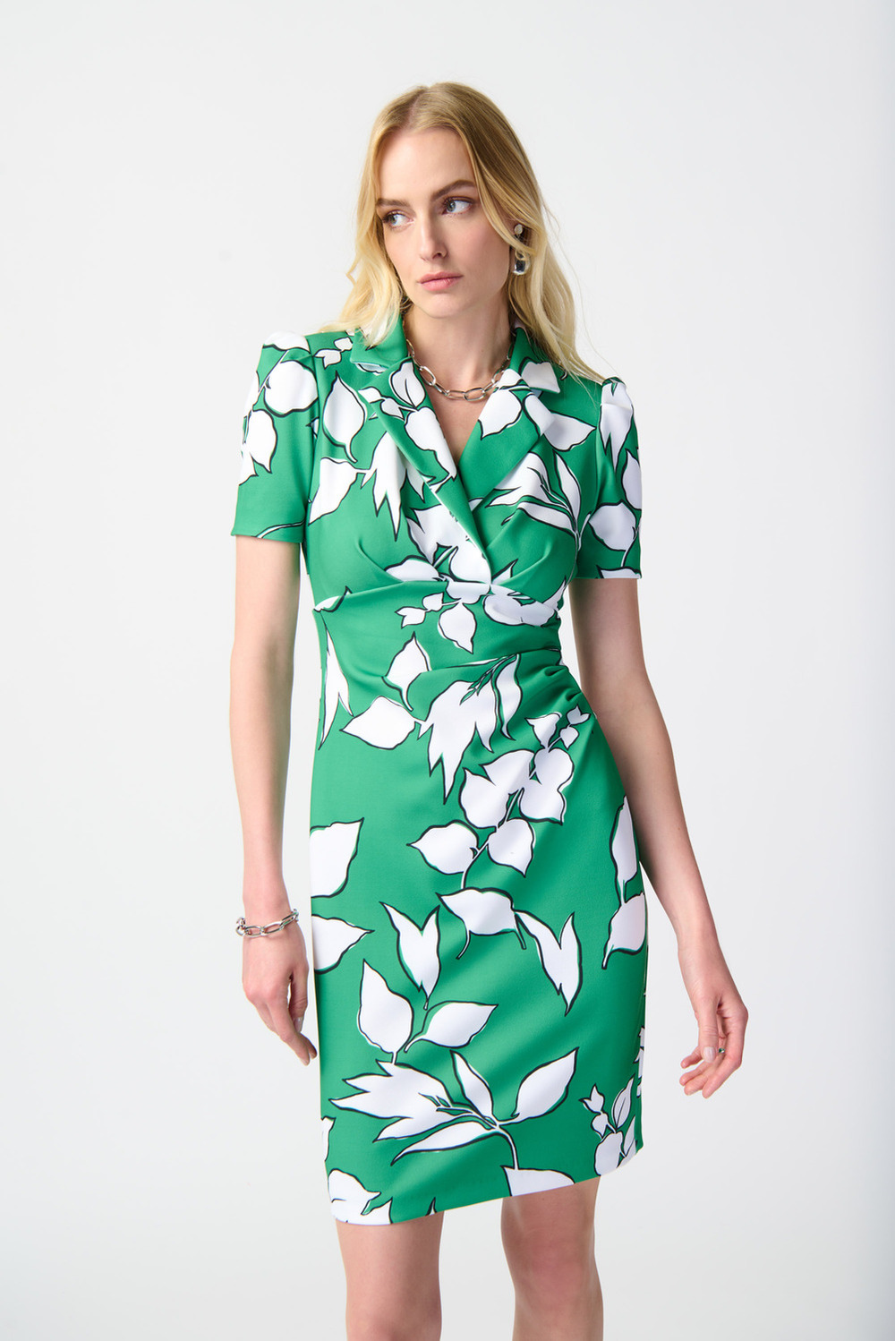 Leaf Print Wrap Front Dress Style 241033. Green/multi