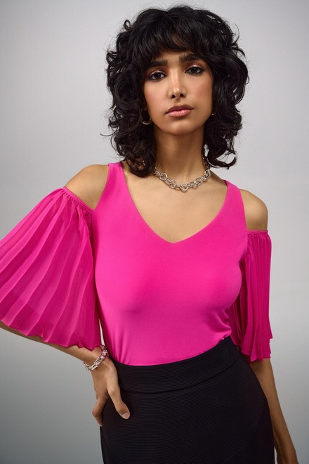 Pleated Sleeve Top Style 241037. Ultra Pink. 6