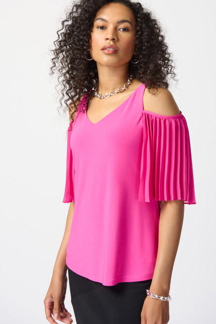 T-shirt, manches ouvertes pliss&eacute;es mod&egrave;le 241037. Ultra Pink