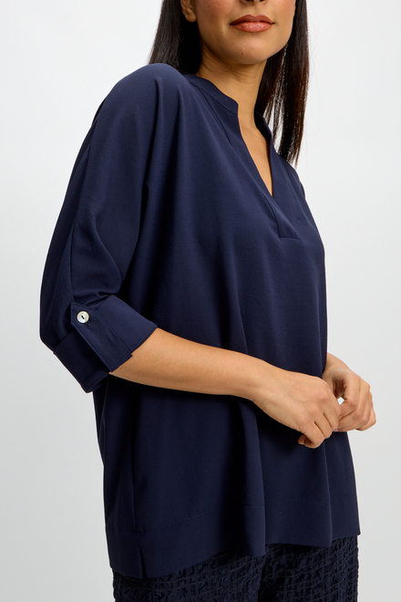 Wide Collar Popover Blouse Style 241039. Midnight Blue. 2