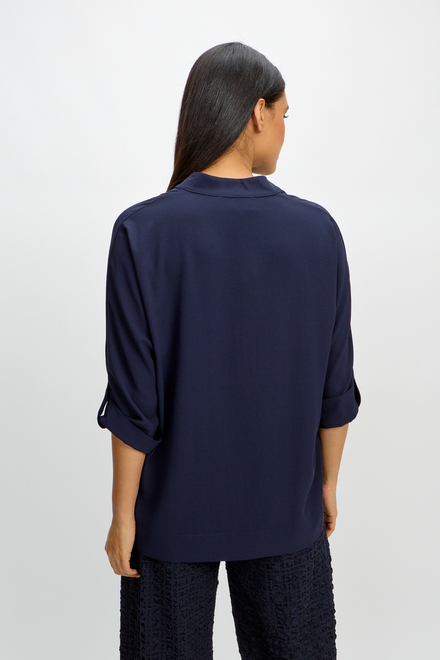 Wide Collar Popover Blouse Style 241039. Midnight Blue. 3