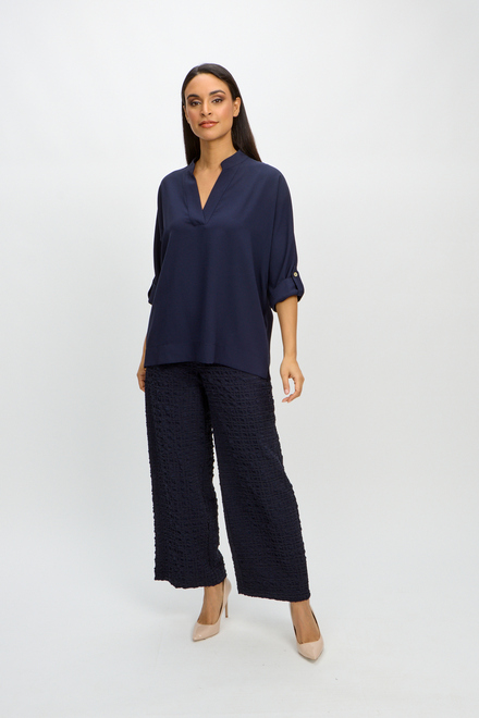 Wide Collar Popover Blouse Style 241039. Midnight Blue. 4