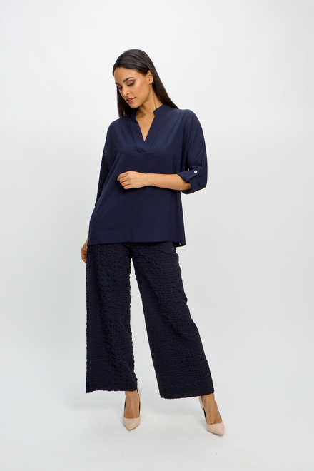 Wide Collar Popover Blouse Style 241039. Midnight Blue. 5