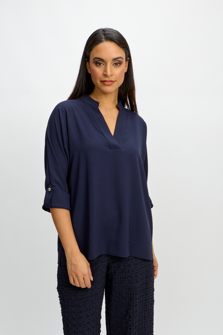 Wide Collar Popover Blouse Style 241039. Midnight Blue. 6