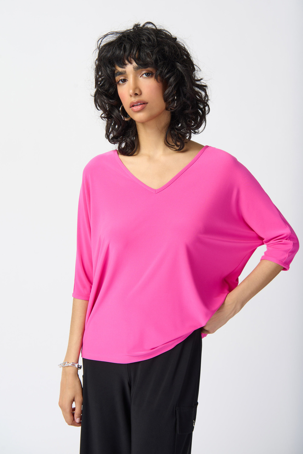 Oversized Bat Wing Sleeve Top Style 241044. Ultra Pink