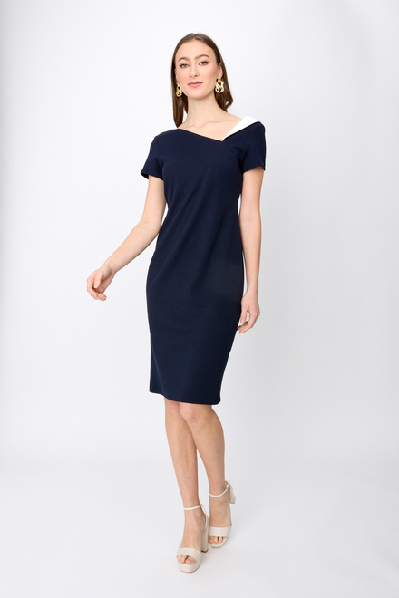 Two-Tone Asymmetrical Dress Style 241047. Midnight Blue/vanilla. 4