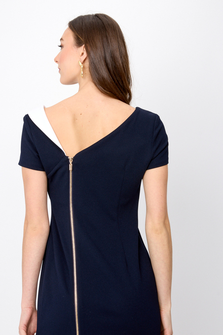 Two-Tone Asymmetrical Dress Style 241047. Midnight Blue/vanilla. 3
