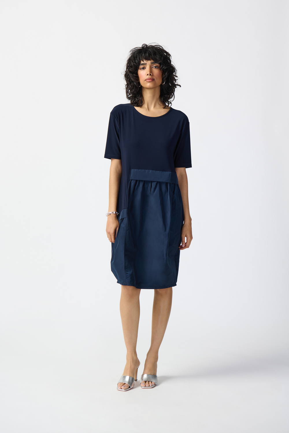 Two-Tone Voluminous Dress Style 241049. Midnight Blue