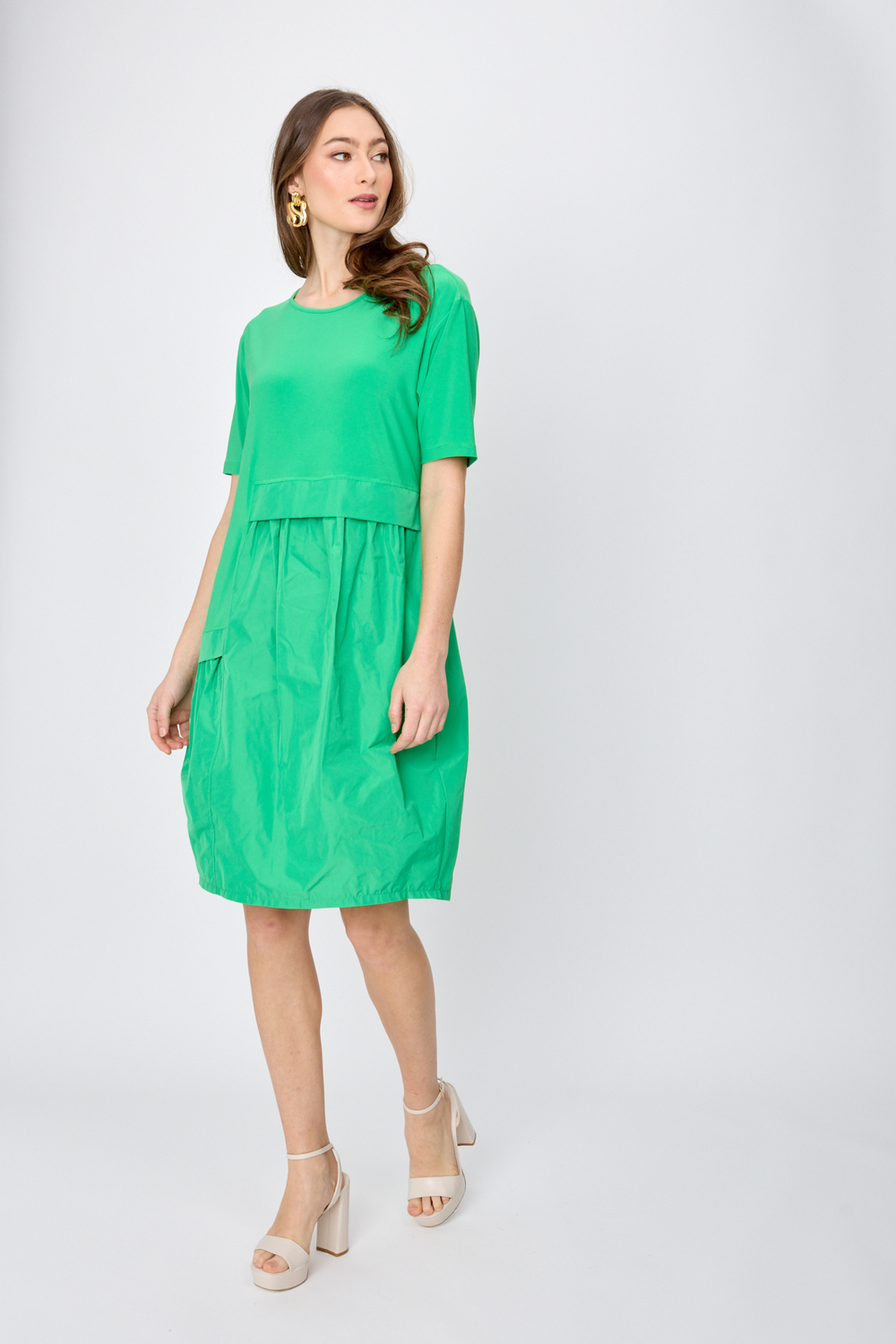 Two-Tone Voluminous Dress Style 241049. Island Green