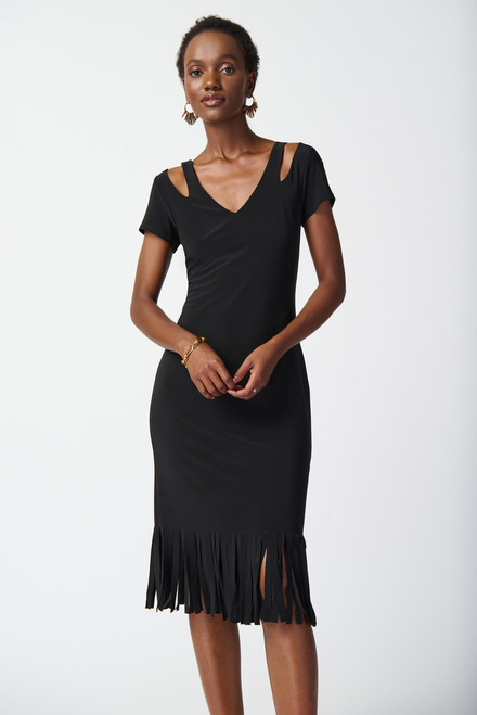 Fringe Detail Slit Dress Style 241053. Black. 4
