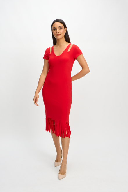 Fringe Detail Slit Dress Style 241053. Radiant Red. 5