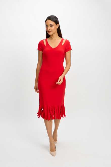 Fringe Detail Slit Dress Style 241053. Radiant Red. 4
