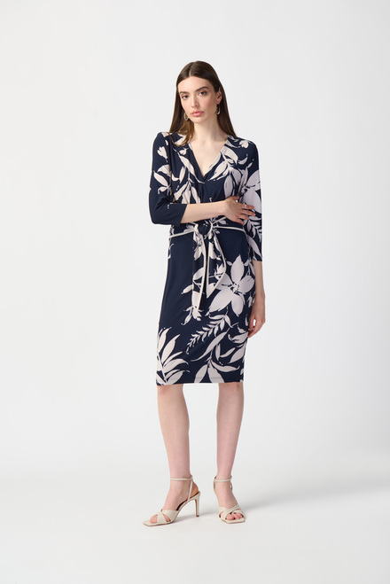 Floral Print Wrap Dres Style 241056. Midnight blue/beige